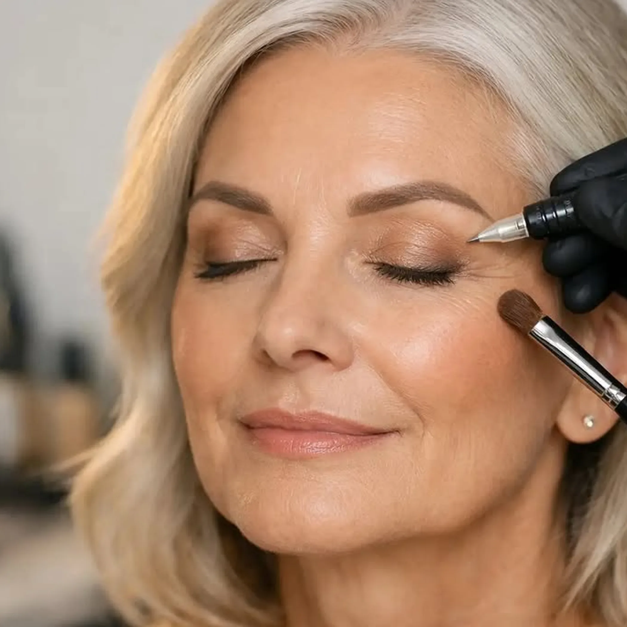 cosmetic brow tattooing on mature skin